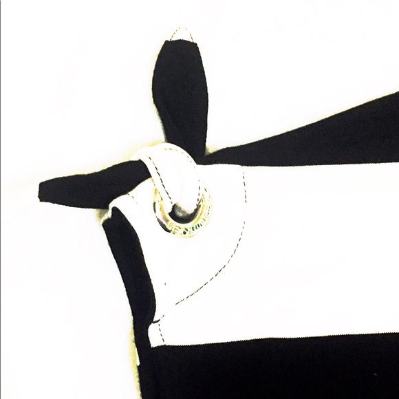 CK Black/White Striped Short Sleeve Split Tie Top - Picture 4 of 12